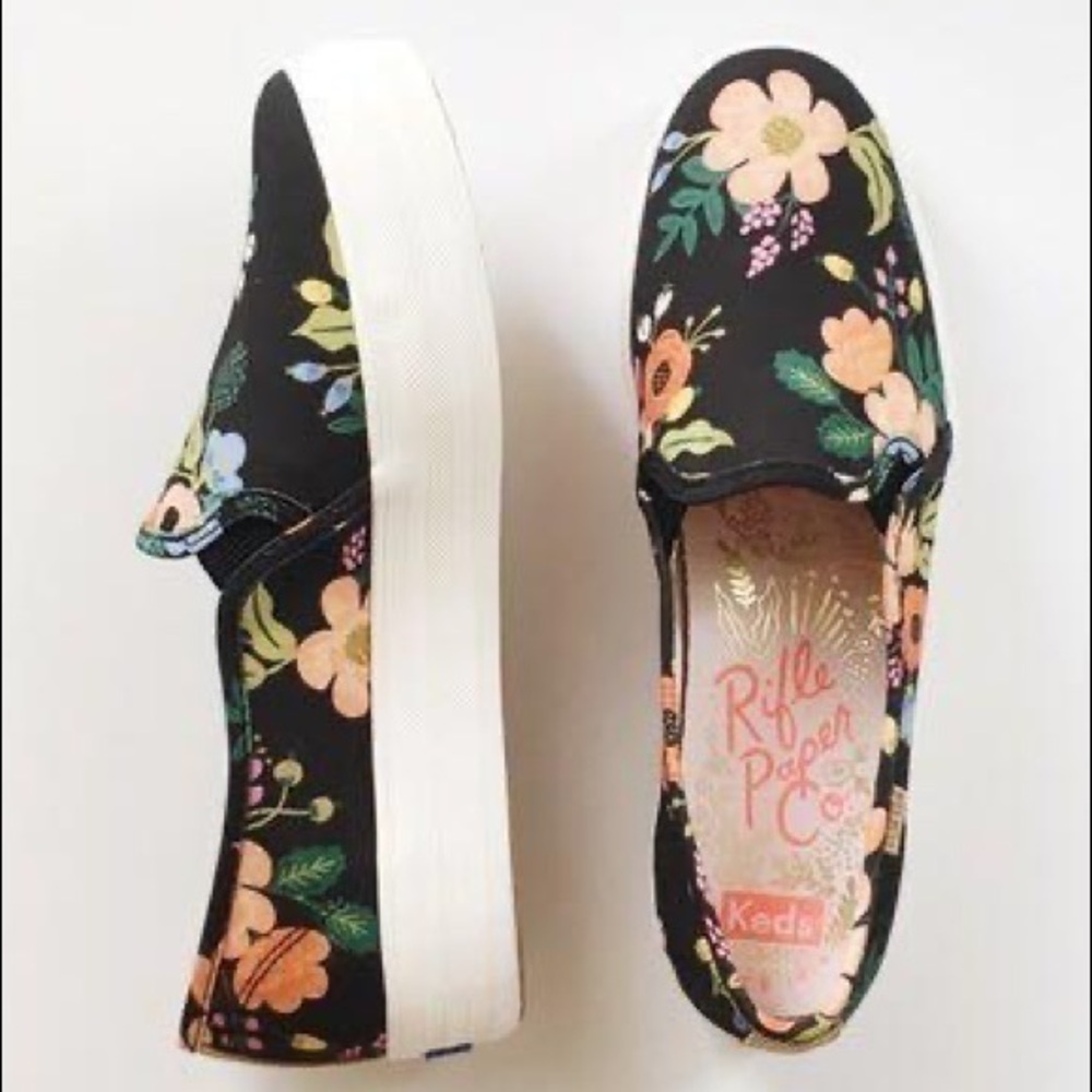 Rifle Paper x Keds Triple Decker Floral Platform Slide Sneaker Shoes LIKE NEW